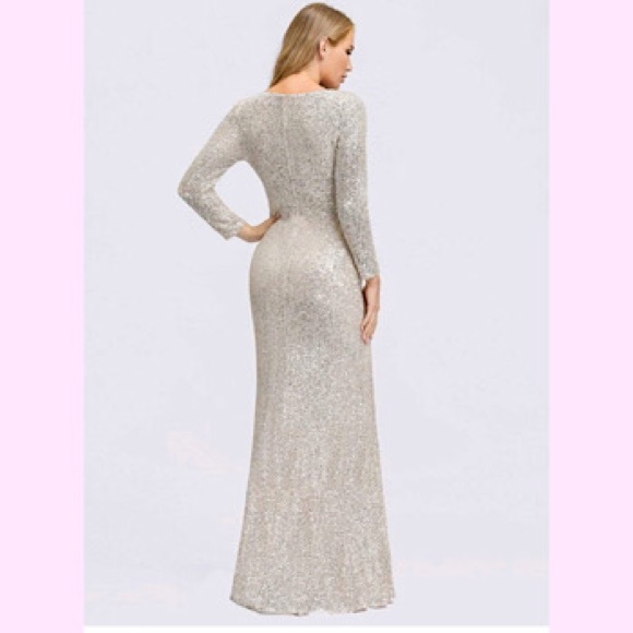 🆕 Shiny V Neck Long Sleeve Sequin Evening Dress - Picture 5 of 5